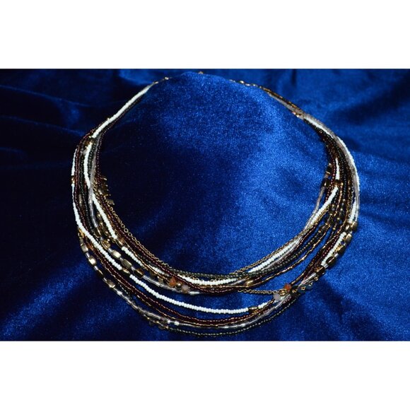 Premier Designs Multi Strand Necklace Brown White Beaded Jewelry - Picture 1 of 4